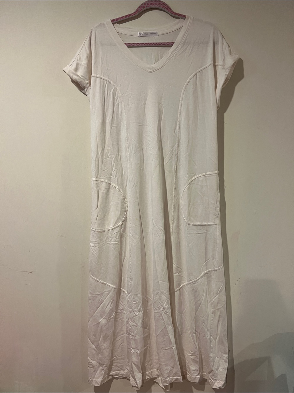 Women's Cream V-Neck Maxi Dress with Curved Pocket Panels
